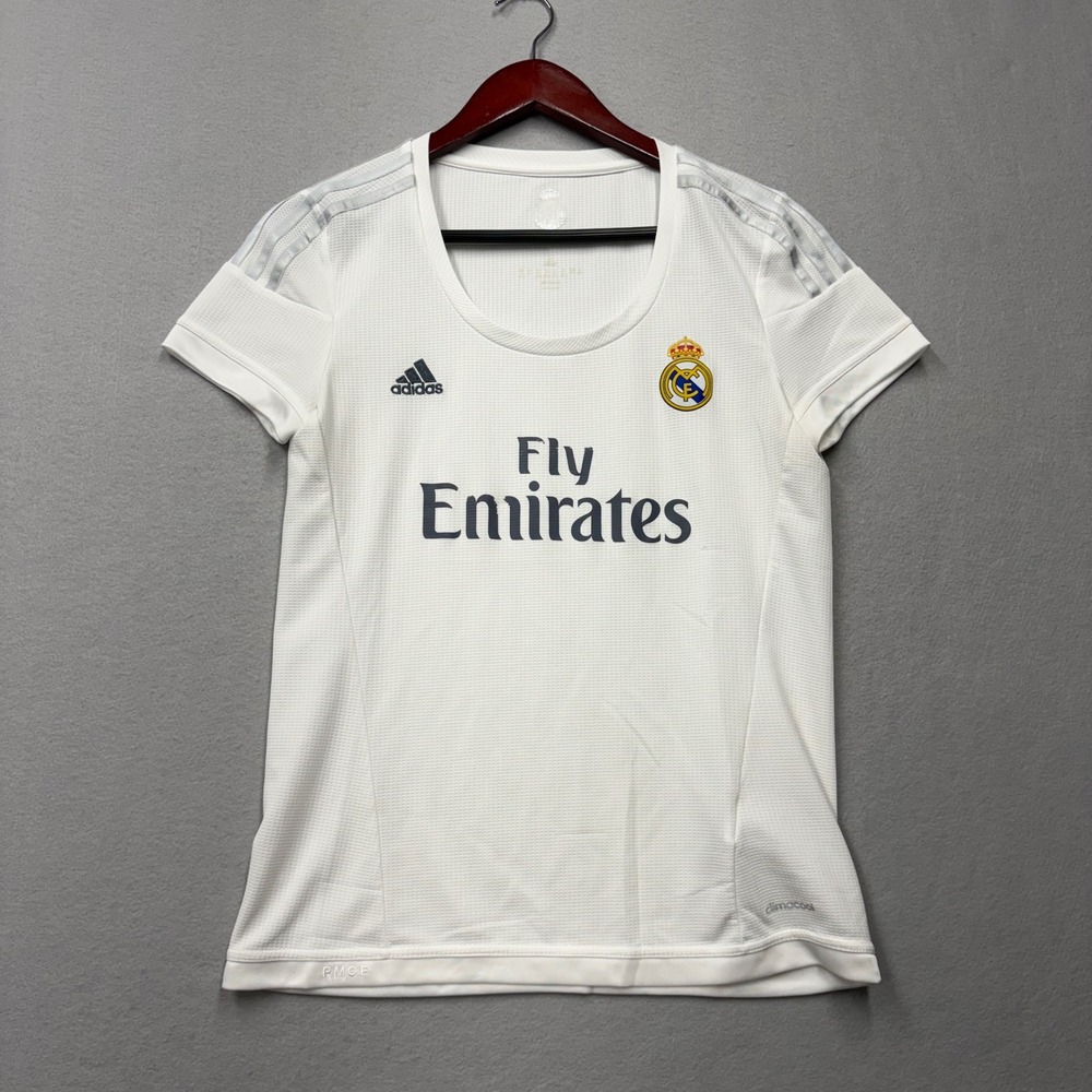 Adidas Soccer Jersey Women Medium White Real Madrid Fly Emirates Climacool